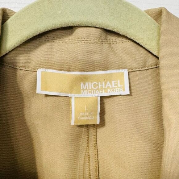 NWT Michael Kors Cropped Double-Breasted Cotton Trench Coat Khaki Women’s Sz L - Picture 5 of 15